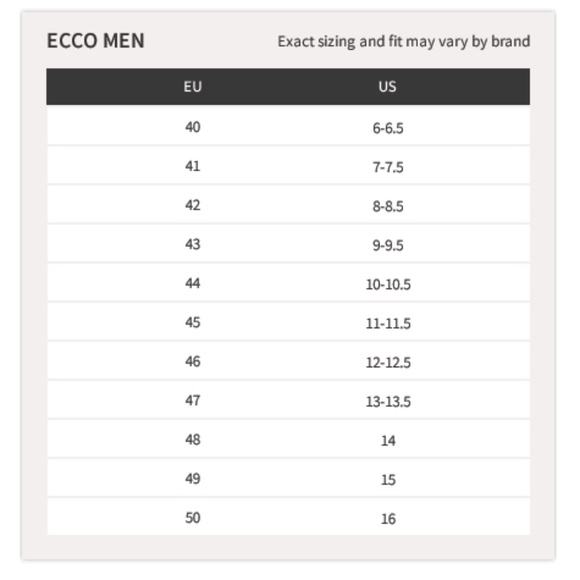 ecco sizing